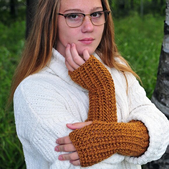 fawnandbirch Accessories - Handmade Dark Gold Arm Warmers Made in Canada